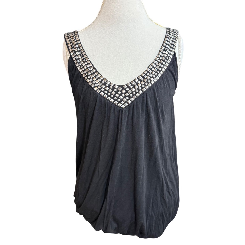 Marianne 1X Black Studded V Neck Top Goth Punk EGirl Cyber Y2K Retro Alt‎ Rave